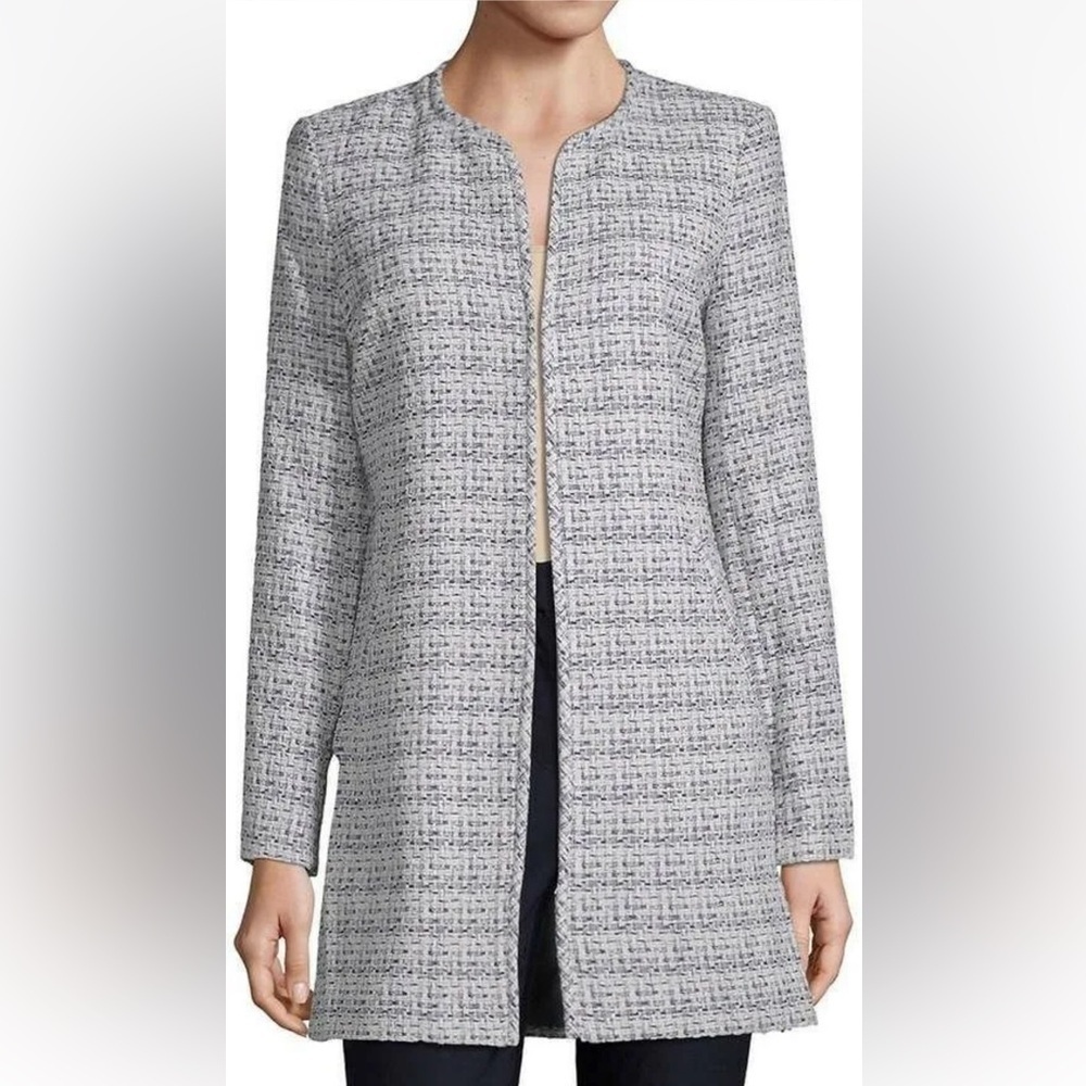 Karl Lagerfield Long Academia Contemporary Tweed Collarless Blazer Jacket Size M